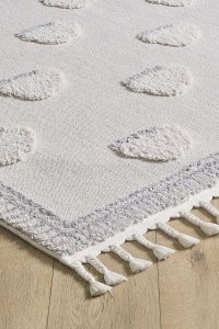 White Cloud Bulut Desenli Çocuk Takma Saçaklı Çocuk Halısı - 2